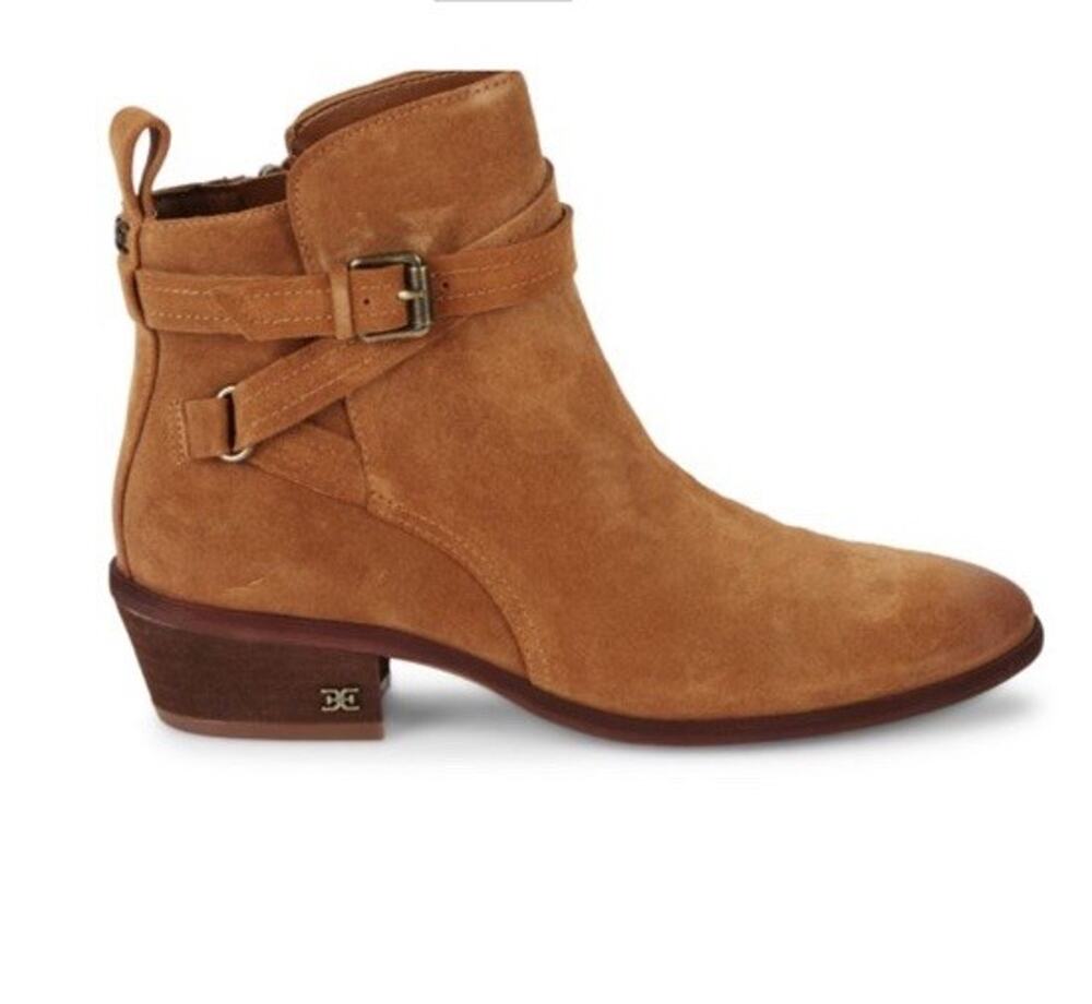 NEW Sam Edelman Polina Suede Heeled Booties Womens Size 10W Brown Leather